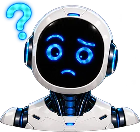 NTX-1, a white robot bust with a glowing blue LED face showing a question mark